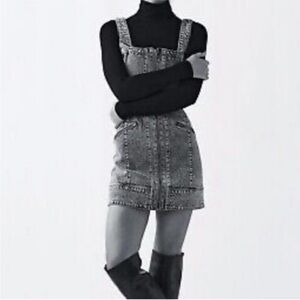 We the Free/Free People Black Denim Overall Mini Dress with Wide Straps